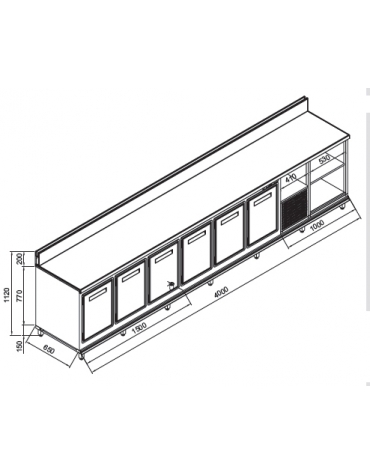 Retrobanco refrigerato 6 sportelli motore interno da cm. 400