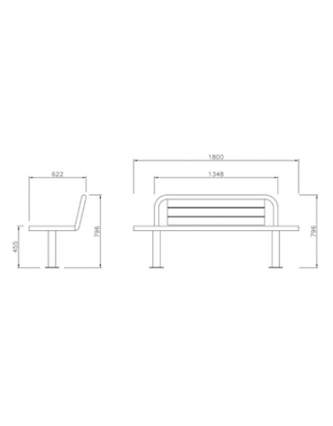 Panchina in acciaio inox e legno con schienale - Lunghezza cm 180