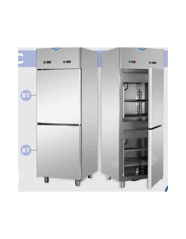 Armadio Combinato Refrigerato GN 2/1 in Acciaio Inox a doppia temperatura (BT + BT) con 2 sportelli cm 71x80x203h