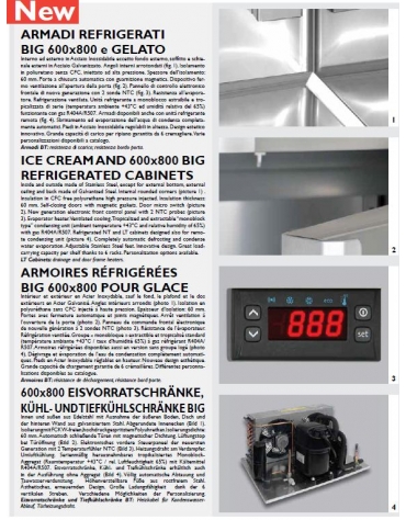 Arm. Refrig. 600x800 monoblocco Inox a bassa temp. con isolamento 80 mm cm 84x104.5x203h