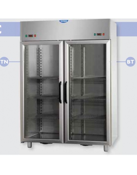 Arm. Comb. Refr. 1200 Inox, doppia temp.(TN+BT)2 prt vetro e 2 Neon cm 142x70x203h