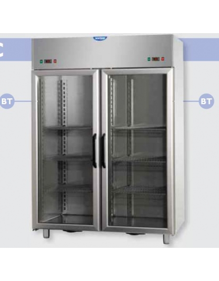 Arm. Comb. Refr. 1200 Inox, doppia temp.(BT + BT)2 prt vetro 2 Neon cm 142x70x203h