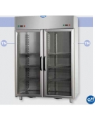 Armadio Combinato Refrigerato GN 2/1 in Acciaio Inox a doppia temperatura (TN + TN) con 2 porte in vetro e 2 luci Neon interne c