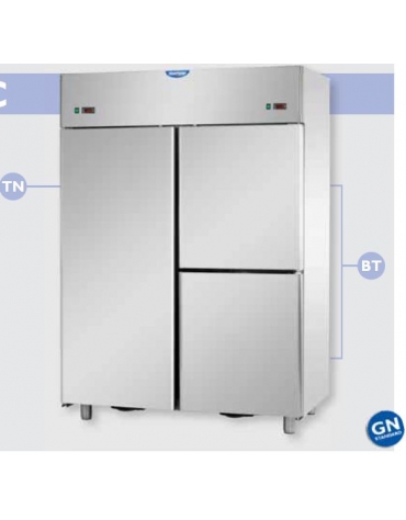 Armadio Refrigerato in Acciaio Inox a doppia temperatura (TN + TN) con 1 porta e 2 sportelli cm 142x80x203h