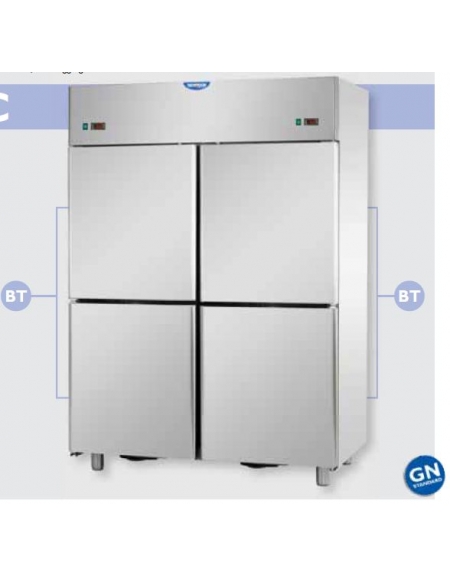 Armadio Refrigerato in Acciaio Inox a doppia temperatura (BT + BT) con 4 sportelli cm 142x80x203h