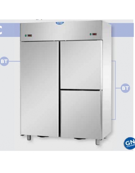 Armadio Refrigerato in Acciaio Inox a doppia temperatura (BT + BT) con 1 porta e 2 sportelli cm 142x80x203h