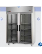 Armadio Combinato Refrigerato GN 2/1 in Acciaio Inox a doppia temperatura (BT + BT) con 2 porte in vetro e 2 luci Neon interne c