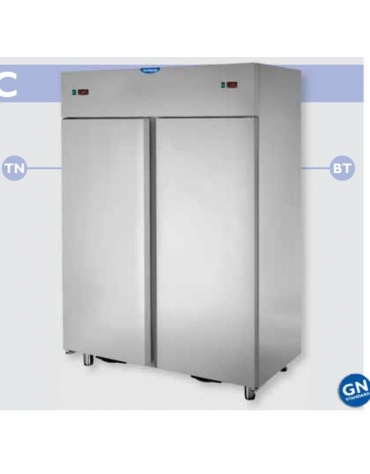 Armadio Combinato Refrigerato GN 2/1 in Acciaio Inox a doppia temperatura (TN + BT) con 2 porte cm 142x80x203h