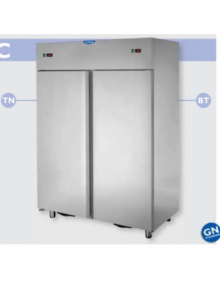 Armadio Combinato Refrigerato GN 2/1 in Acciaio Inox a doppia temperatura (TN + BT) con 2 porte cm 142x80x203h