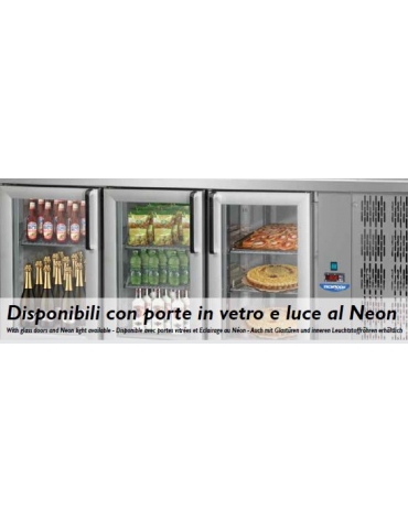 Tavolo Refrigerato 2 p. in vetro,luce Neon+lavello cm142x70x115h