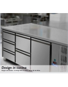 Tavolo Refrigerato 2 p. in vetro,luce Neon+lavello cm142x70x115h