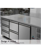 Tavolo Refrigerato, 3 porte, con alzatina, lavello,cm187x70x115h