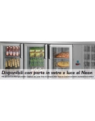 Tavolo Refrigerato GN 1/1 con 3 porte in vetro, 2 luci Neon, piano in Acciaio Inox con alzatina 100 mm e lavello  cm 187x70x115h