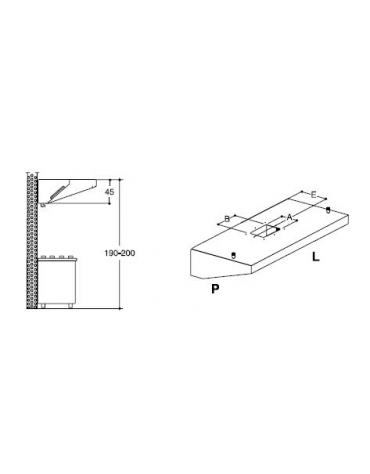 Cappa a parete snack inox per ristorante cm 200x90x15/40h