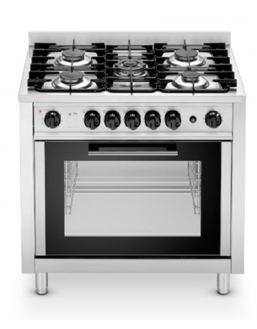 Cucina a gas 5 fuochi su forno elettrico a convezione - cm 90x65,5x90h