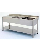 Lavatoio inox gambe tonde 2 vasche+gocc.sx Dim cm.160x60x85/90h