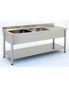 Lavatoio inox gambe tonde 2 vasche+gocc. dx Dim cm.150x60x85/90h