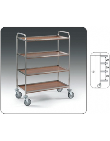 Carrello inox con N° 4 Piani in nobilitato-cm 81x52x137h