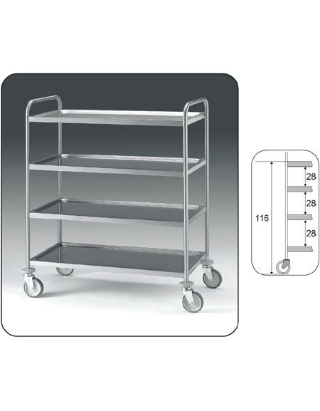 Carrello inox con N° 4 Piani stampati - cm 109x59x126h