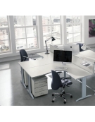 Scrivania Workstation a L per ufficio con gambe a T e classificatore da cm. 160/160x80/60x72h