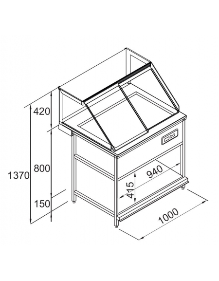 Vetrina calda Bagnomaria piano forato da cm. 100