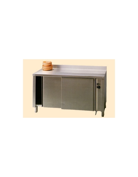 Tavolo armadiato caldo inox con alzatina cm. 170x60x85/90h