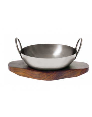 Padella balti/karahi - Ghisa smaltata con base in legno cm  ø 15,20