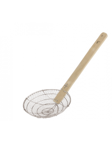 Schiumarola per fritto in acciaio inox con manico bamboo, rete inox. - cm  ø 20,00