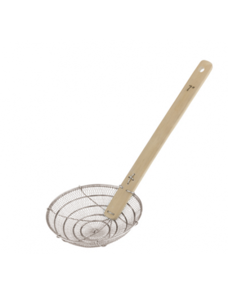 Schiumarola per fritto in acciaio inox con manico bamboo, rete fine inox. - cm  ø 15,00