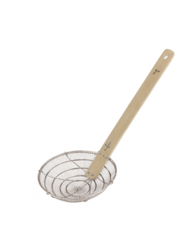 Schiumarola per fritto in acciaio inox con manico bamboo, rete fine inox. - cm  ø 25,50