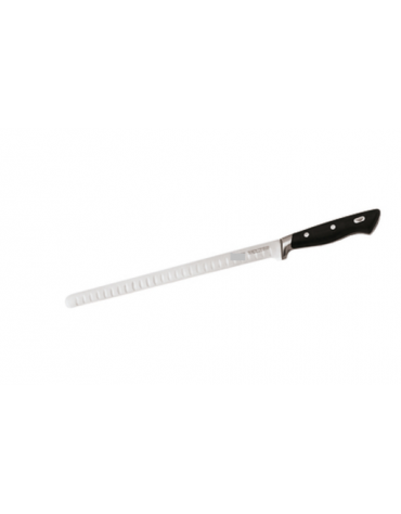 Coltello salmone alvelato in acciaio inox con manico POM - cm 30 - colore nero