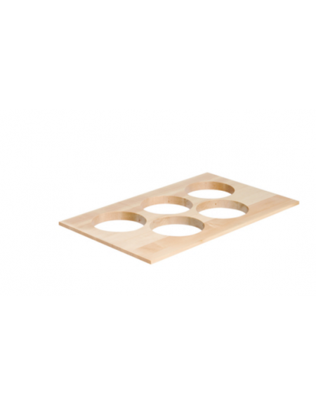 Modulo per 5 ciotole GN 1/1 in legno - cm 53x32,5 - fori  ø 13,2