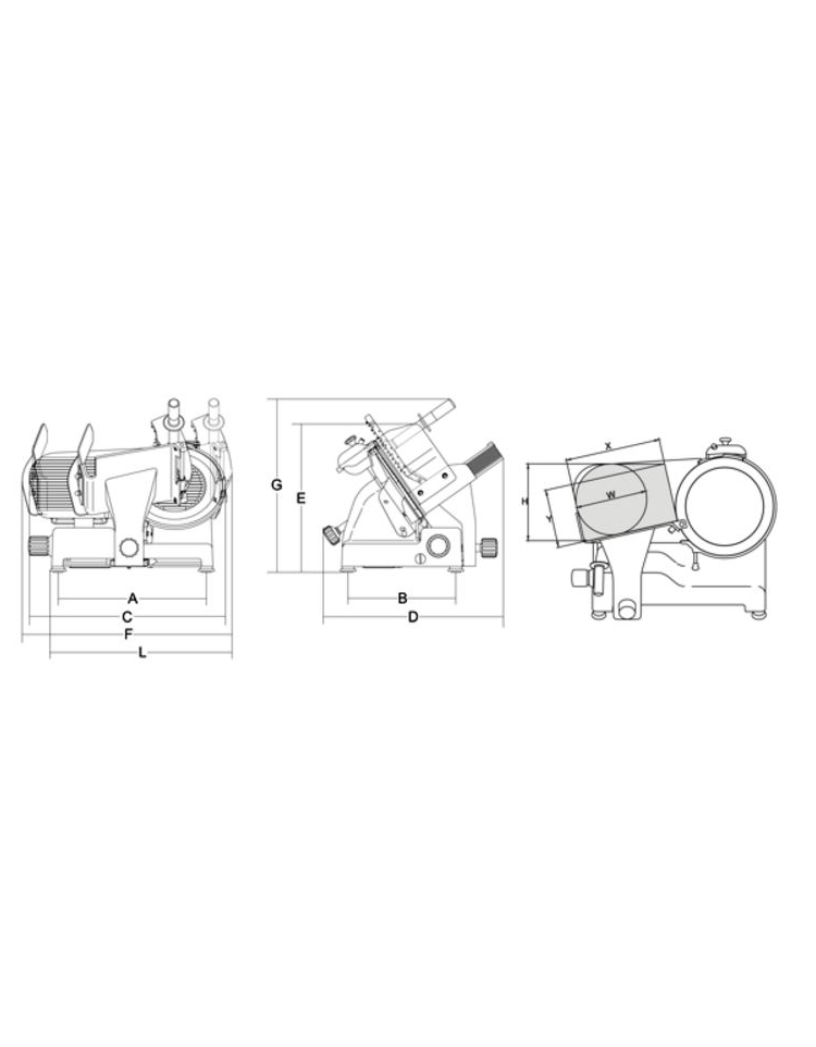 AFFETTATRICE PROFESSIONALE A GRAVITA' lama diam. cm. 30 - corsa carrello  cm. 32,5 Q6301