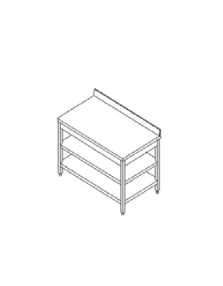 Tavolo inox con due ripiani cm. 240x70x85/90h