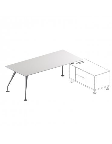 Scrivania dir. - pi. in cristallo bianco extra - 1 distanziale - gambe verniciate - cm 200x90x74h