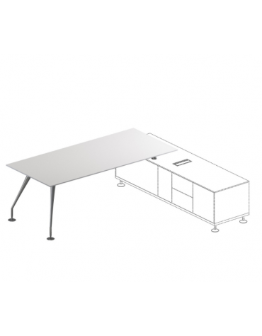 Scrivania dir. - pi. in cristallo bianco extra - 2 distanziali - gambe verniciate - cm 180x90x74h