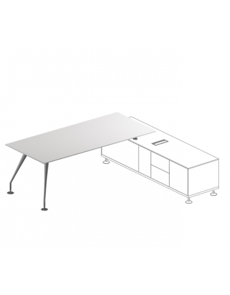 Scrivania dir. - pi. in cristallo bianco extra - 2 distanziali - gambe verniciate - cm 180x90x74h