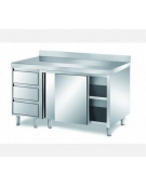 Tavolo armadiato inox con cassettiera ed alzatina cm 170x60x85h