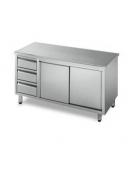 Tavolo armadiato inox con cassettiera a 3 cassetti cm 150x60x85h