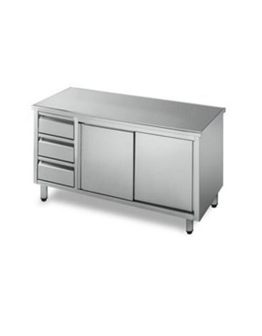 Tavolo armadiato inox con cassettiera a 3 cassetti cm 160x60x85h