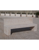 PANCHINA CON SCHIENALE IN CEMENTO SPESSORE CM 19 PER ARREDO URBANO - COLORE BIANCO TRAVERTINO - CM 220X60X90H