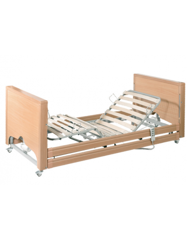 Letto degenza ospedaliero in legno a 3 snodi, 4 sezioni con altezza regolabile - cm 103x214x23/63h