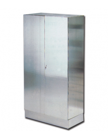 Armadio in acciaio inox. 2 ante con serratura, 4 ripiani in acciaio inox, 4 piedini - cm 100x48x190h