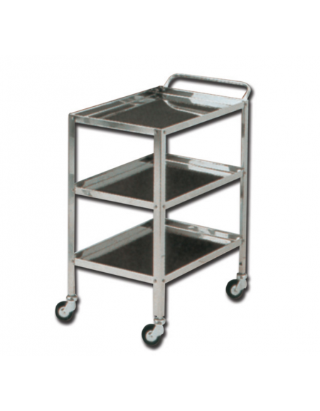 Carrello inox AISI 304 dotato di maniglia e 3 ripiani con bordi (3,5 cm) su 4 lati - cm 70x50x82h