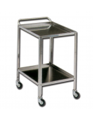 Carrello medicazione inox, con maniglia, 2 ripiani, 4 rotelle girevoli Ø cm 9 - cm 90x60x85h