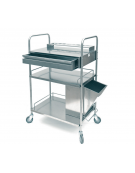 Carrello medicazione inox, 3 ripiani, cestino rifiuti, reggi bottiglie, 4 rotelle - cm 79x50x120h