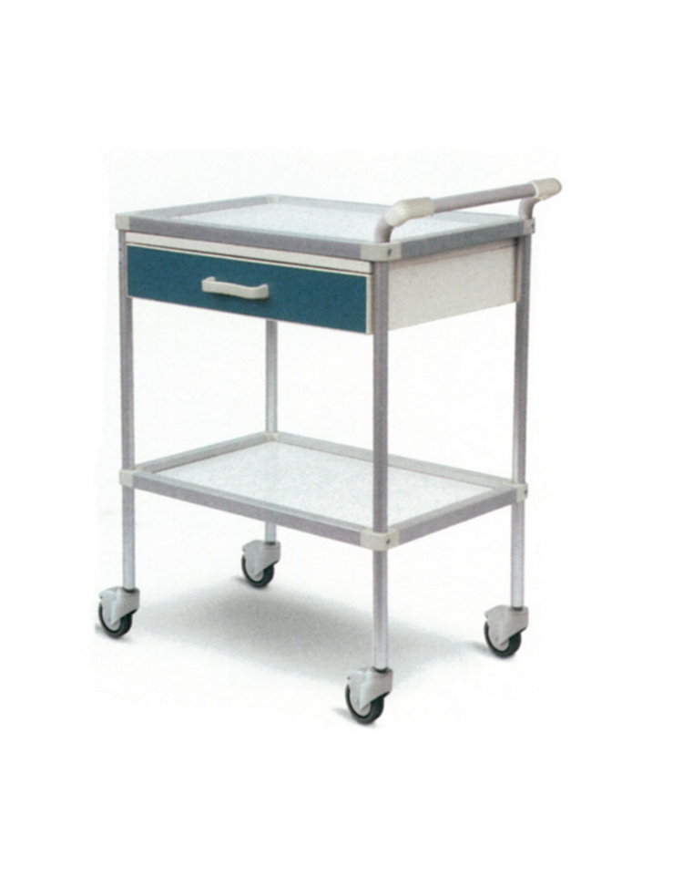 Carrello medicazione in lega leggera anodizzata speciale, con 2 ripiani  amovibili inox, 1 cassetto - cm 65x45x80h 