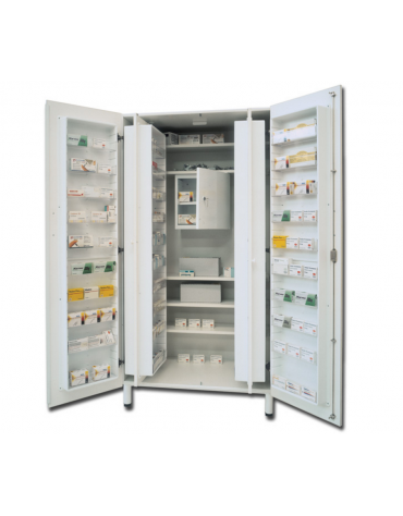 Armadio portafarmaci in bilaminato - bianco 48 scomparti e 5 ripiani regolabili - cm 100x60x195h