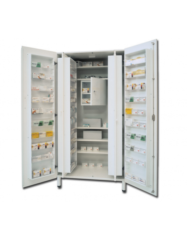 Armadio portafarmaci in melamina - colore bianco, 48 scomparti - 5 ripiani regolabili - cm 100x60x195h