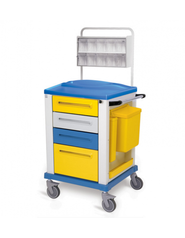 Carrello medicazione in acciaio verniciato e finiture esterne in plastica - 4 cassetti - 4 ruote in gomma - cm 67x64x100h